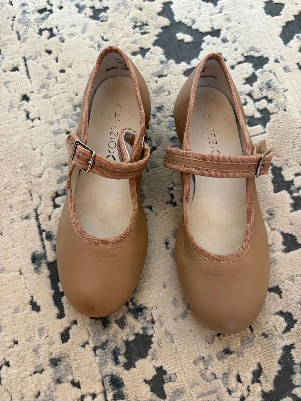 Capezio Girls Tan Mary Jane Dance Flats with Buckle Strap